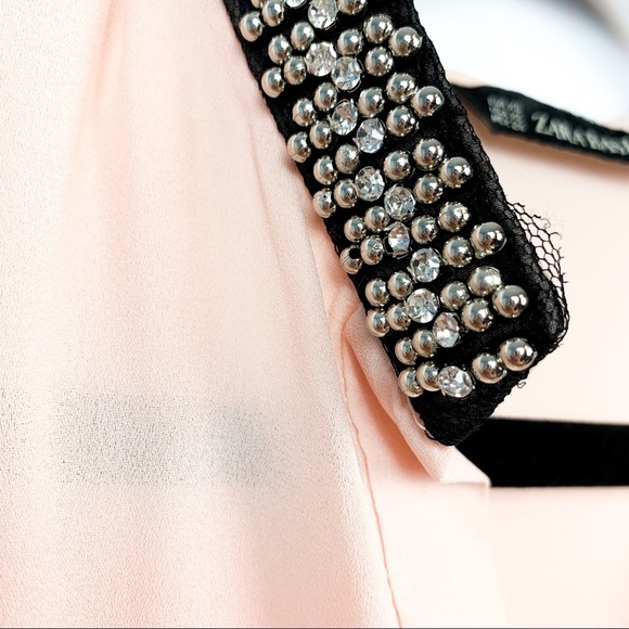 Zara Pink Sheer Long Sleeve with Beaded Collar - Picture 2 of 11